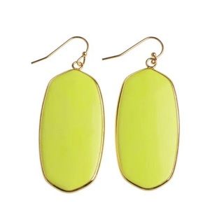 large 14k Gold Plated Yellow Stone Oval Hexagon Dangle Statement Earrings